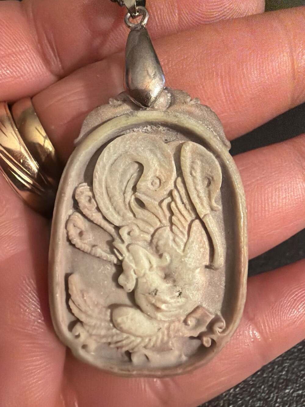 Hand-Carved Stone Phoenix Amulet Pendant Necklace